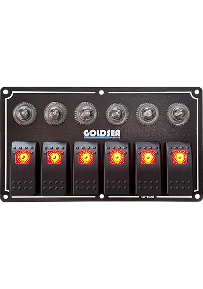 Goldsea Marine Switch Panel 6 Anahtarlı Otomatik Sigortali 12-24V Sigorta Paneli Kırmızı Led Kırmızı