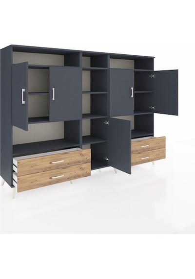 Hyperion Dolap 12 Raflı 4 Çekmeceli 5 Kapaklı 220x44x163 Antrasit Antrasit-antrasit/çam Hyperion Dolap 12 Raflı 4 Çekmeceli 5 Kapaklı 220x44x163 Antrasit Antrasit-antrasit/çam
