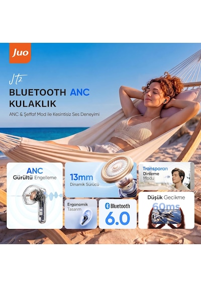 Jt2 Bluetooth 6.0 Tws Kablosuz Kulak İçi Kulaklık 4 Mikrofonlu Anc Enc Gürültü Engelleme 13mm Sürücü Beyaz