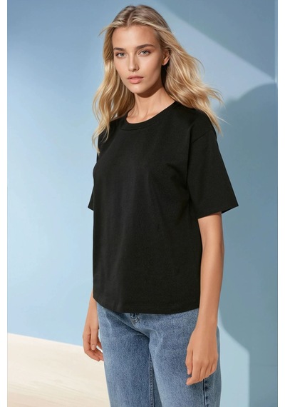 Hiccup Pamuklu Basic Bisiklet Yaka T-shirt Siyah