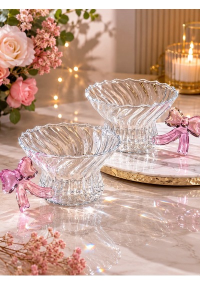 Morponi Pembe Fiyonk Kulplu Cam Çay Fincanı - 2'li Set Şeffaf