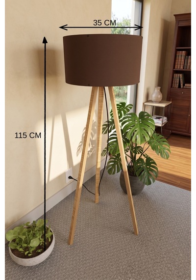 Büro Ev Ofis Hediyesi İçin 3 Ayaklı Tripod Lambader Kahverengi Kumaş Başlık Diğer