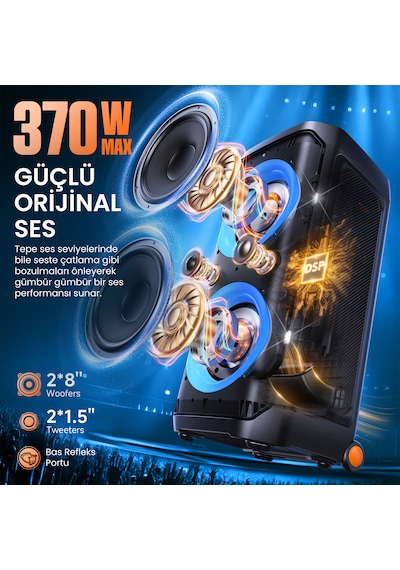 W-kıng T12 Bluetooth Hoparlör, 270w Rms Partybox Ultra Bass, 24 Saate Varan Çalma Süresi, 6 Rgb Işık Modu, Ipx5, Kablosuz Stereo Tws, Otg/usb/tf/aux/bluetooth 5.4, Ses Bombası, Siyah