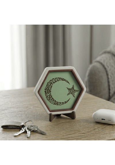 Kelime-i Tevhid Yazılı Ay Yıldız Tasarımlı Minik Dekoratif Obje, Manevi Değeri Yüksek Hediye 10x10cm