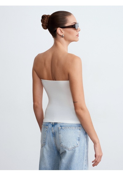 Dilvin 32841 Bağlamalı Bandeau Top-ekru