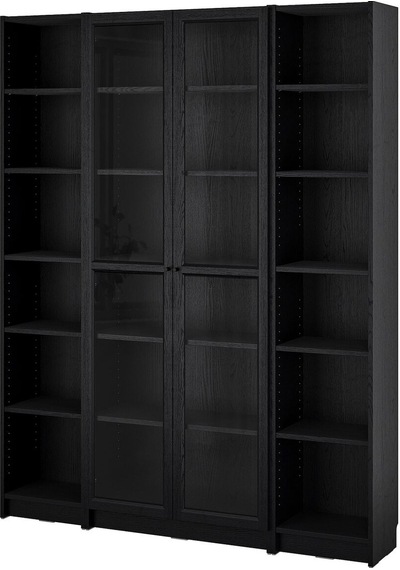 Cam Kapaklı Kitaplık, Siyah Meşe Görünümlü, 160x202 Cm, 2 Kapaklı Siyah Cam Kapaklı Kitaplık, Siyah Meşe Görünümlü, 160x202 Cm, 2 Kapaklı Siyah