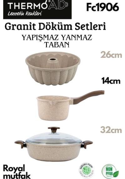Thermoad 3'lü Vizon Set (Sosluk&Sütlük-Kek Kalıbı-32 CM Karnıyarık Tenceresi)