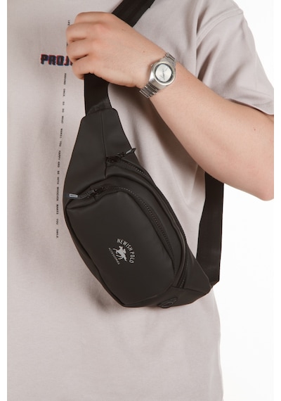 Newish Polo Unisex Siyah Suya Dayanıklı Suni Deri Usb Ve Kulaklık Girişli Bel Ve Çapraz Omuz Çanta Freebag Siyah