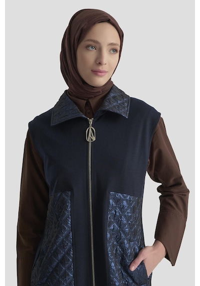 Armine Trend Kabartma Garni Detaylı Fermuarlı Yelek Lacivert 25kt540