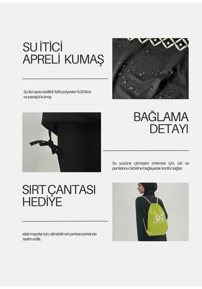 Mayovera İnci Nakışlı Tesettür Mayo Siyah