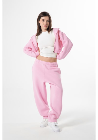 Flaw Nakışlı Zip Crop-28835 Pembe