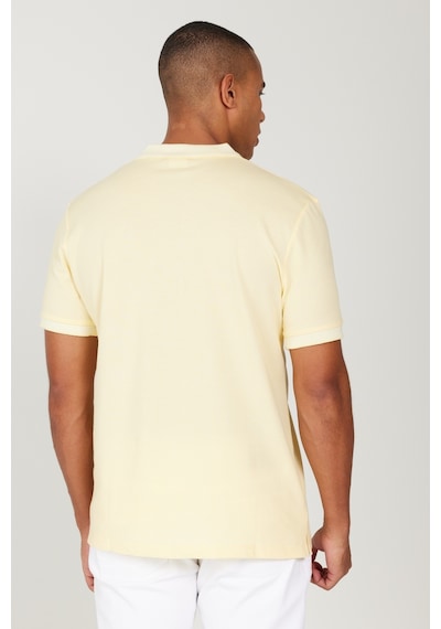 Ac&Co / Altınyıldız Classics 4A4820200047Sbzs Düğmeli Polo Yaka Cepsiz Slim Fit Erkek Tişört Sarı - Beyaz