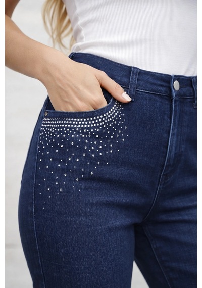 Moda Berray 25-p-004 Cebi Taş Baskılı Yuksel Bel Dar Paça Kot Pantolon Mavi