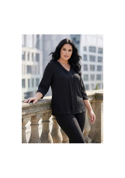 Hanezza Yarım Kol Krep Bluz Siyah - 4035099 Siyah