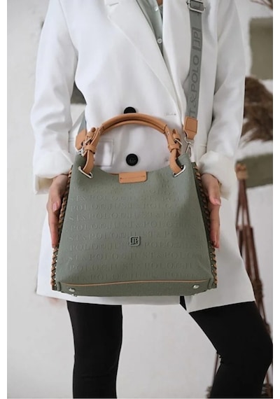 Just Polo Kadın Su Geçirmez Büyük Boy Lüks El Ve Omuz Çantası Shopper Ebat: 26 X 30 Cm Haki 93712631