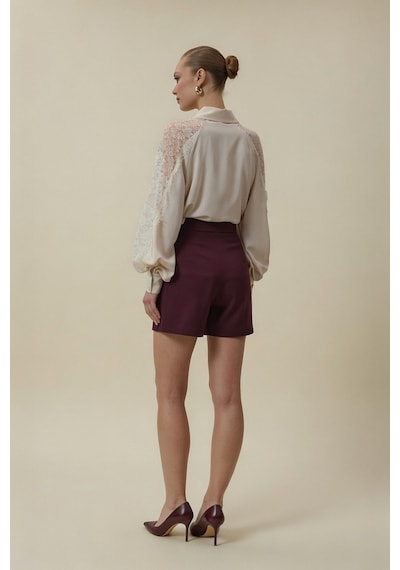 Sateen Talia Şort Etek - Mürdüm-137067 Mürdüm