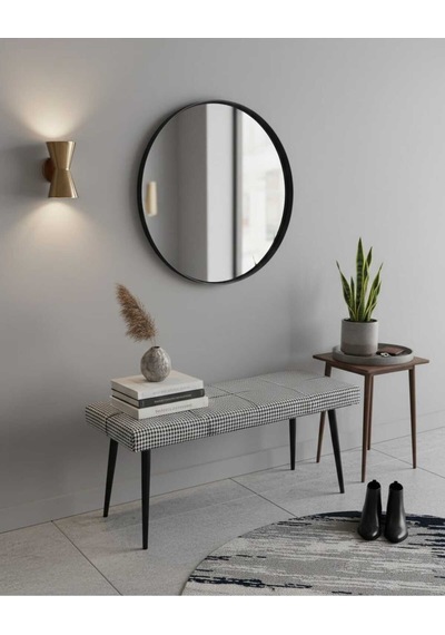 Özcan Metal Kazayağı Kumaş Siyah Metal Ayaklı Metal Kasalı Bench Mutfak Salon Antre Yatak Odası Balkon Puf Bank Çok Renkli