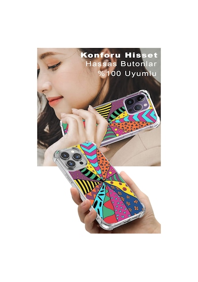 Tecno Camon 18 Uyumlu Retro Color 4 Baskılı Şeffaf Köşe Korumalı Antişok Kılıf