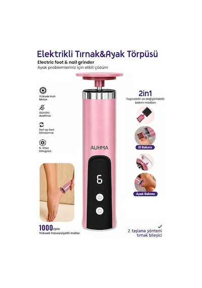 Exenar - Pembe - Ayak Nasır Ve Tırnak Törpüsü Ayak Bakım Cihazı Nasır Sökücü Profesyonel 6 Kademeli Auhma Ahb07
