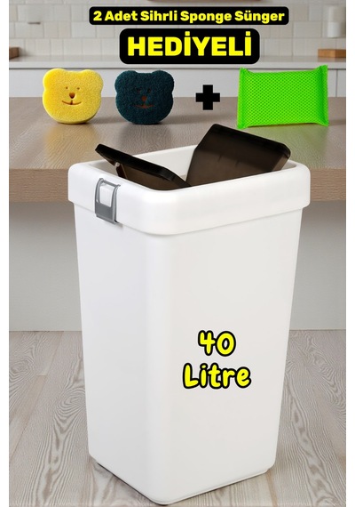 Technow Motek COB-412 40 Litre Kilitli Hassas Kapaklı Çöp Kutusu Kovası + Temizlik Seti