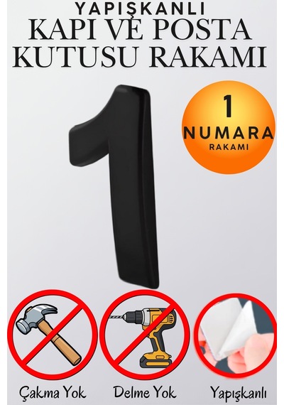 Mat Siyah Yapışkanlı 5 Cm Kapı Numarası 1 Küçük Boy 50 Mm Kapı No Rakam Sayı Daire, Posta Kutusu, Otel Oda No, Asansör, Kat Planı, Araç Model Ve Apartman İçi İçin Kendinden Yapışkanlı Krom Numaratör 1 1