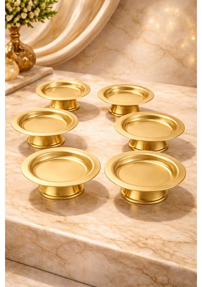 6'lı Ayaklı Gold Metal Lokumluk Seti- Metal Gold Kahve Yanı Lokumluk, Şekerlik
