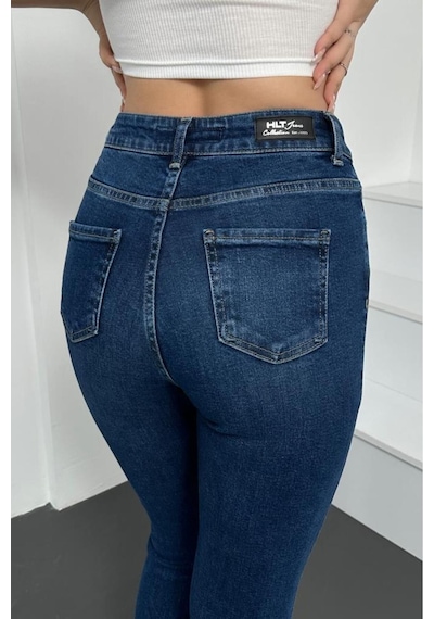 HLT Jeans Kadın Mavi Süper Skinny Fit  Esnek Likralı Yüksek Bel Denim Jean Kot Pantolon HLTJENNİE-STEVE Mavi