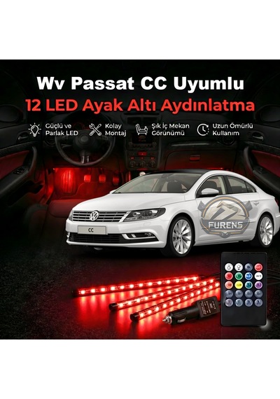 Wv Passat Cc Rgb Ayak Altı Led 12 Led Kumandalı Müzik Duyarlı Araç İçi Aydınlatma 7 Renk 12v 1