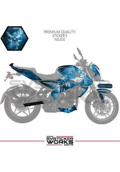 Bajaj Ns200 Sticker Kaplama Punisher Motor Kaplama Modeli Hazır Kit Siyah
