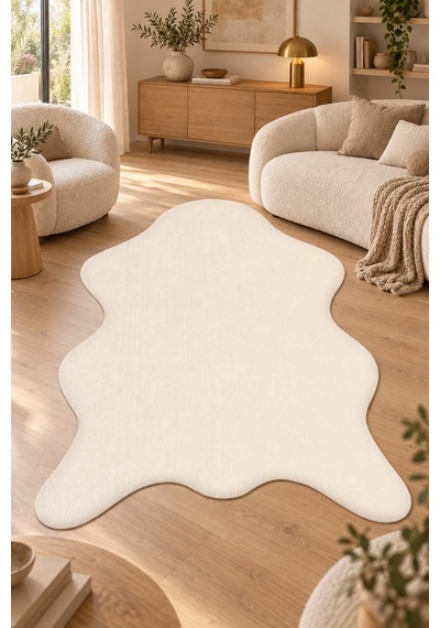 Sisem Peluş Post Şeklinde Salon Antre Halısı Yumuşak Kaymaz Taban Yıkanabilir Modern Krem Polyester