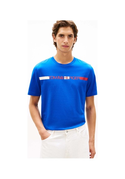 Tommy Hilfiger Brand Love Strıpe Tee - Logo Baskılı T-shırt Blue