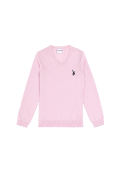 U.S. Polo Assn. Kız Çocuk Pembe V Yaka Basic Kazak 50294198-VR041