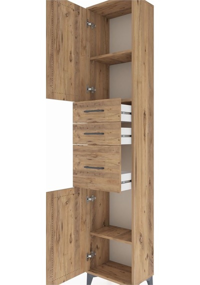 Arges Dolap 3 Raflı 3 Çekmeceli 2 Kapaklı 44x30x221 Çam-çam Çam