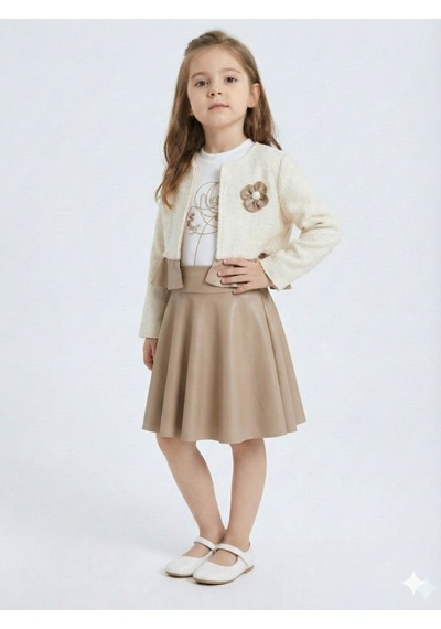 Xo Kids Çiçek Detaylı Tüvit Ceketli Deri Etekli Kız Çocuk 3lü Takım 4-10 Yaş 4413 Beyaz - Kahverengi Xo Kids Çiçek Detaylı Tüvit Ceketli Deri Etekli Kız Çocuk 3lü Takım 4-10 Yaş 4413 Beyaz - Kahverengi