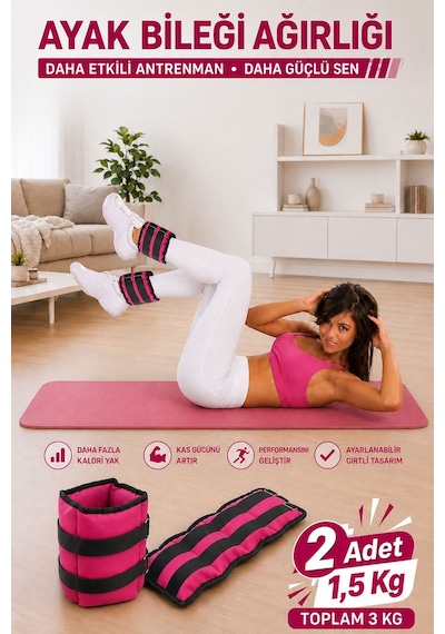 Spor Byfit 1,5 Kg x 2 Adet Pembe El veya Ayak Bileği Ağırlığı Pembe
