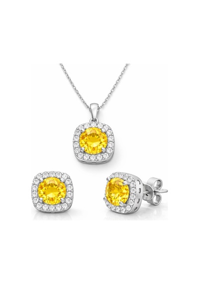 925 Ayar Gümüş Sarı Baget Taşlı Set Beyaz