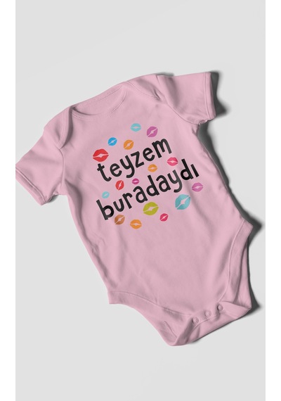 Teyzem Buradaydı Baskılı Bebek Zıbını Çıtçıtlı Body %100 Pamuk Kısa Kol Koyu Pembe