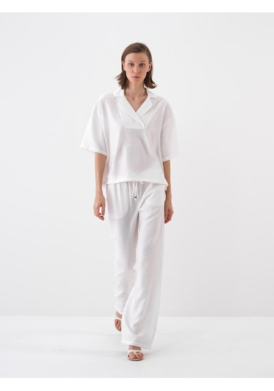 Xint Beyaz Doğal Dökümlü Oversize Bluz 751129