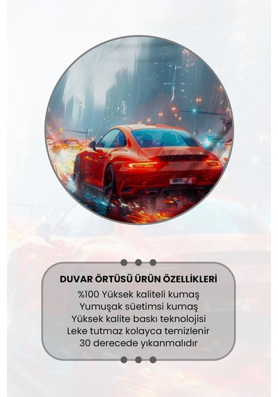 Kırmızı Spor Araba Desenli Duvar Halısı Duvar Örtüsü Tapestry Süet Dokulu Kumaş