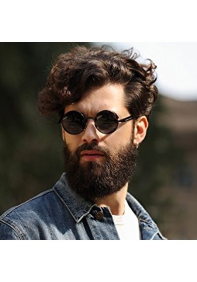 Retro Vintage Steampunk Gothic Tarz Yuvarlak Güneş Gözlüğü Siyah