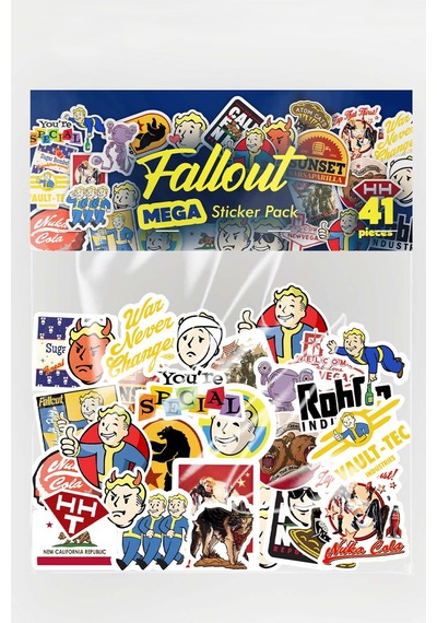 Fallout Serisi Mega Sticker Paketi 41 Parça Yapışkanlı Suya Dayanıklı Etiket Seti Çok Renkli