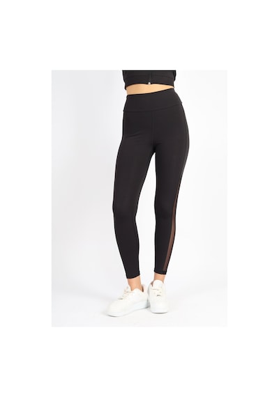 Soft&Basic Siyah Polyester Paçası Tül Detaylı Yüksek Bel Tayt Siyah