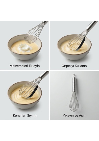 Silikon Sıyırma Aparatlı Çelik Çırpıcı 30 Cm, Paslanmaz Çelik Tel Çırpıcı, Ergonomik Metal Saplı Mutfak Çırpıcısı, Sos Yumurta Krema Ve Hamur Karıştırıcı
