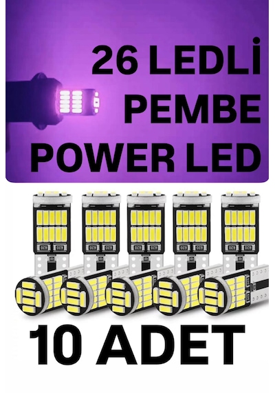 T10 Led 26 Ledli 10 Adet W5w Metal Ultra Power Pembe Park Plaka Tavan Ampulü