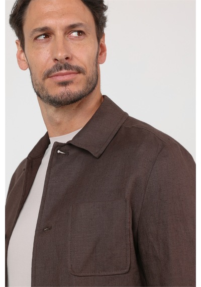 İmza Berberi Yaka Keten Düz Slim Fit Casual Mont 1007260152 Kahverengi