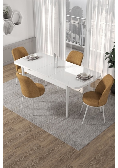 Canisa Kor Serisi 70x114 Açılabilir Mutfak Masası Takımı Beyaz Masa 4 Cappucino Sandalye Cappucino Canisa Kor Serisi 70x114 Açılabilir Mutfak Masası Takımı Beyaz Masa 4 Cappucino Sandalye Cappucino