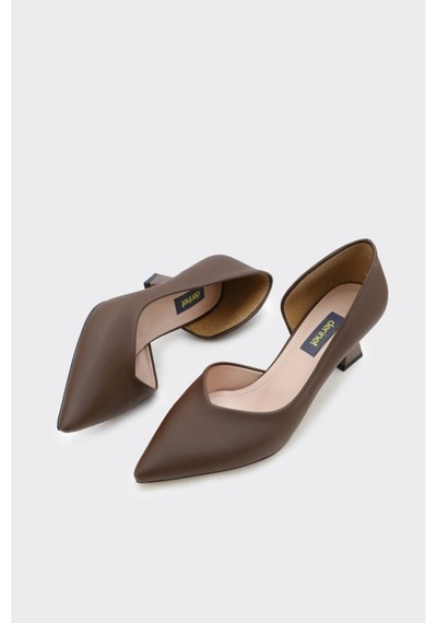Derinet Kısa Topuk Saten Kadın Stiletto Kahve Saten Kahve Saten