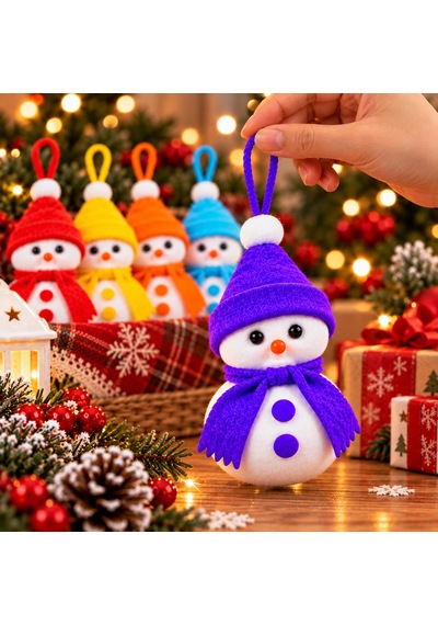 Bakgelal Yılbaşı Ağacı Süsü Kardan Adam Figürlü 16 Cm Keçe Şapkalı Ve Atkılı Asılabilir Dekoratif Süs Mor Şapkalı - 9047917995150