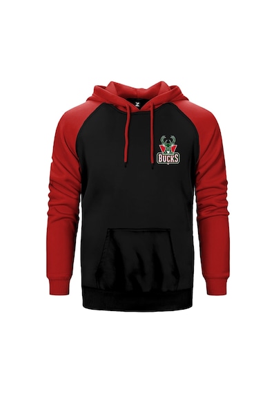 Milwauke Bucks Green Logo Kırmızı Renk Reglan Kol Kapşonlu Sweatshirt Kırmızı
