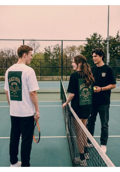 Black Nova Oversize Baskılı Unisex Tişört Campus Tennis Black Siyah